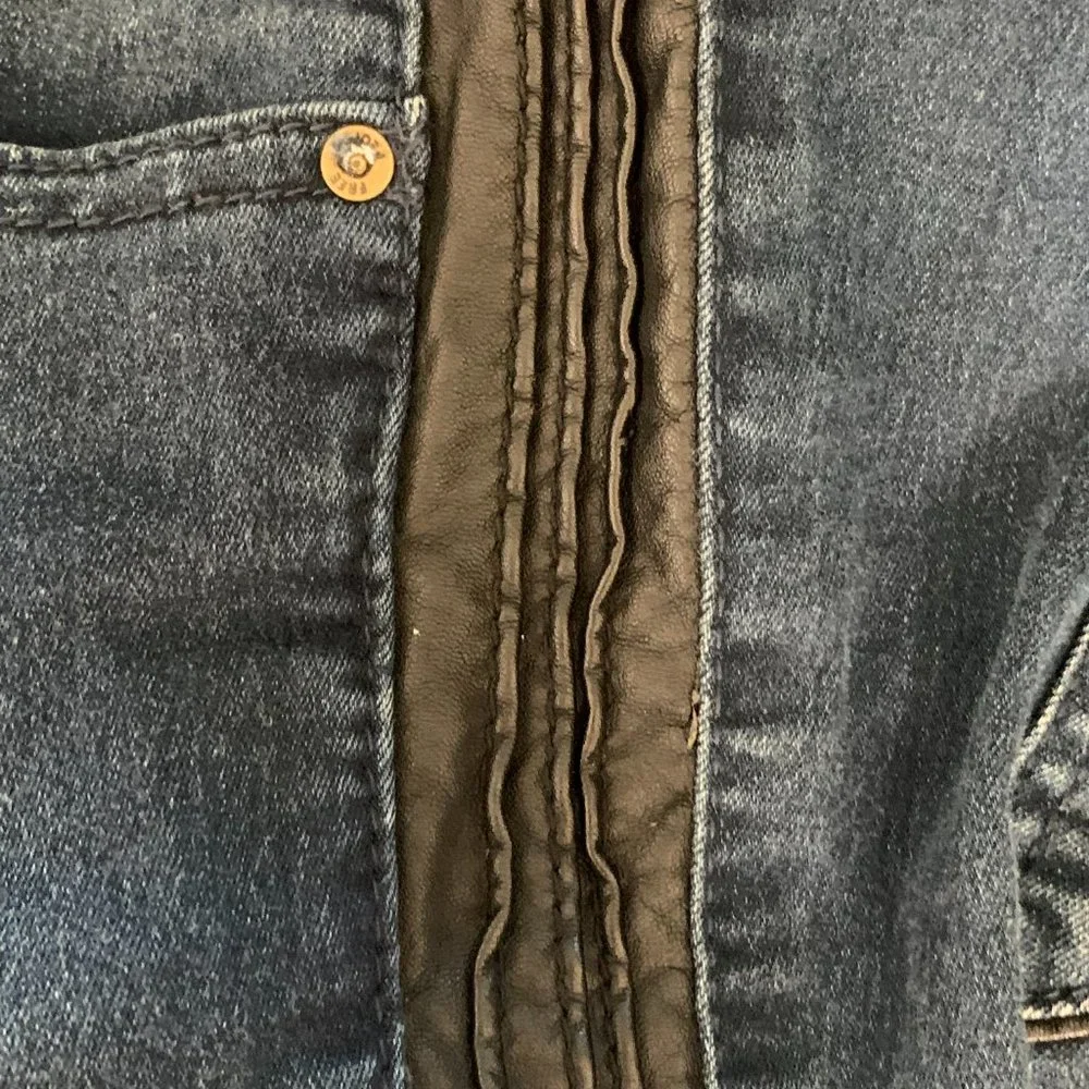 Free People Vegan Leather Trim Blue‎ Skinny 5 Pocket Aquatic Blue Sz 29